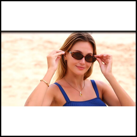 Retro Oval Cat Eye Sunglasses Plastic Frame UV Protection